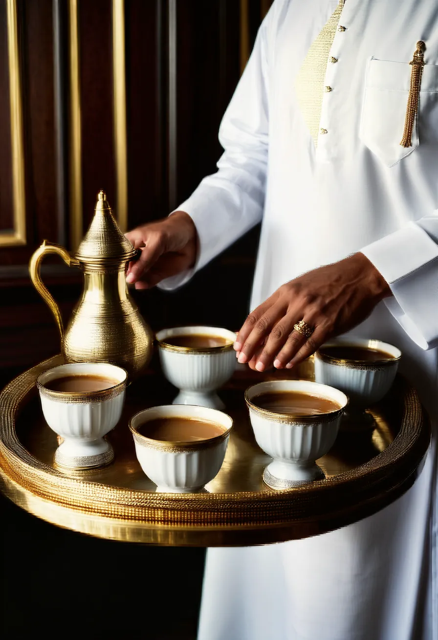 A tray of Arabic coffee carried into a majlis