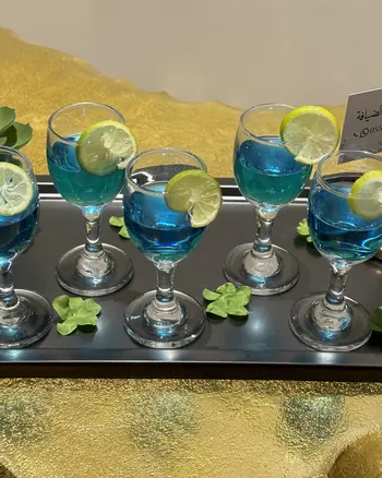 Blue mocktails on a serving tray