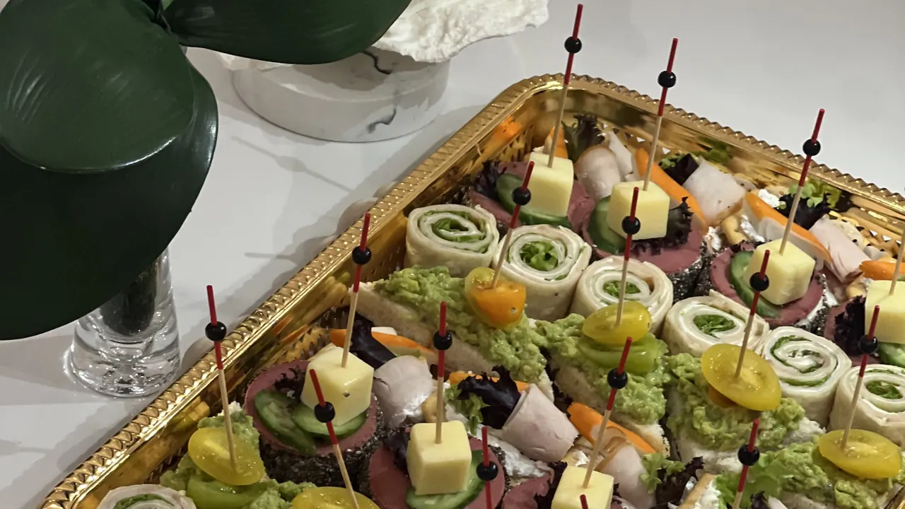 A canapé platter laid out for a corporate reception